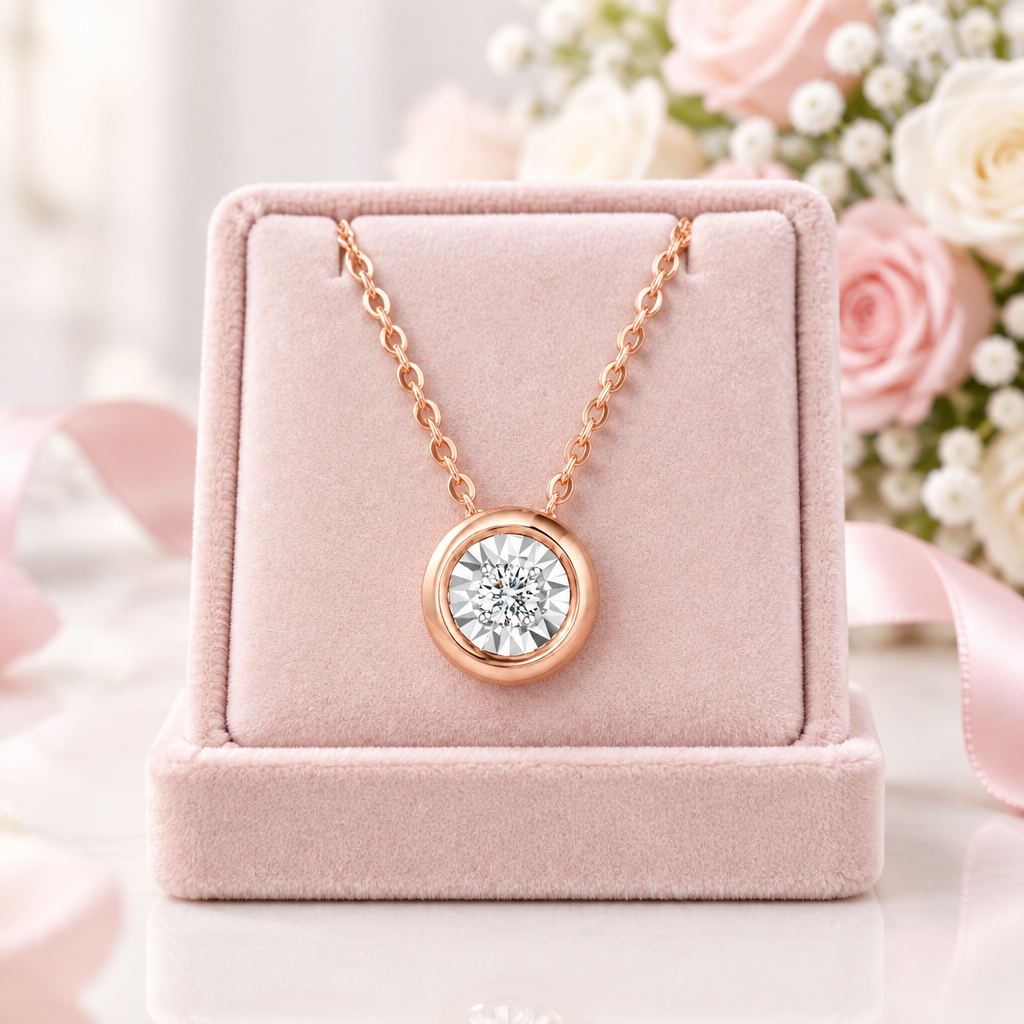 18k Rose Gold Round Diamond Option Pendant Necklace-Black Diamonds New York