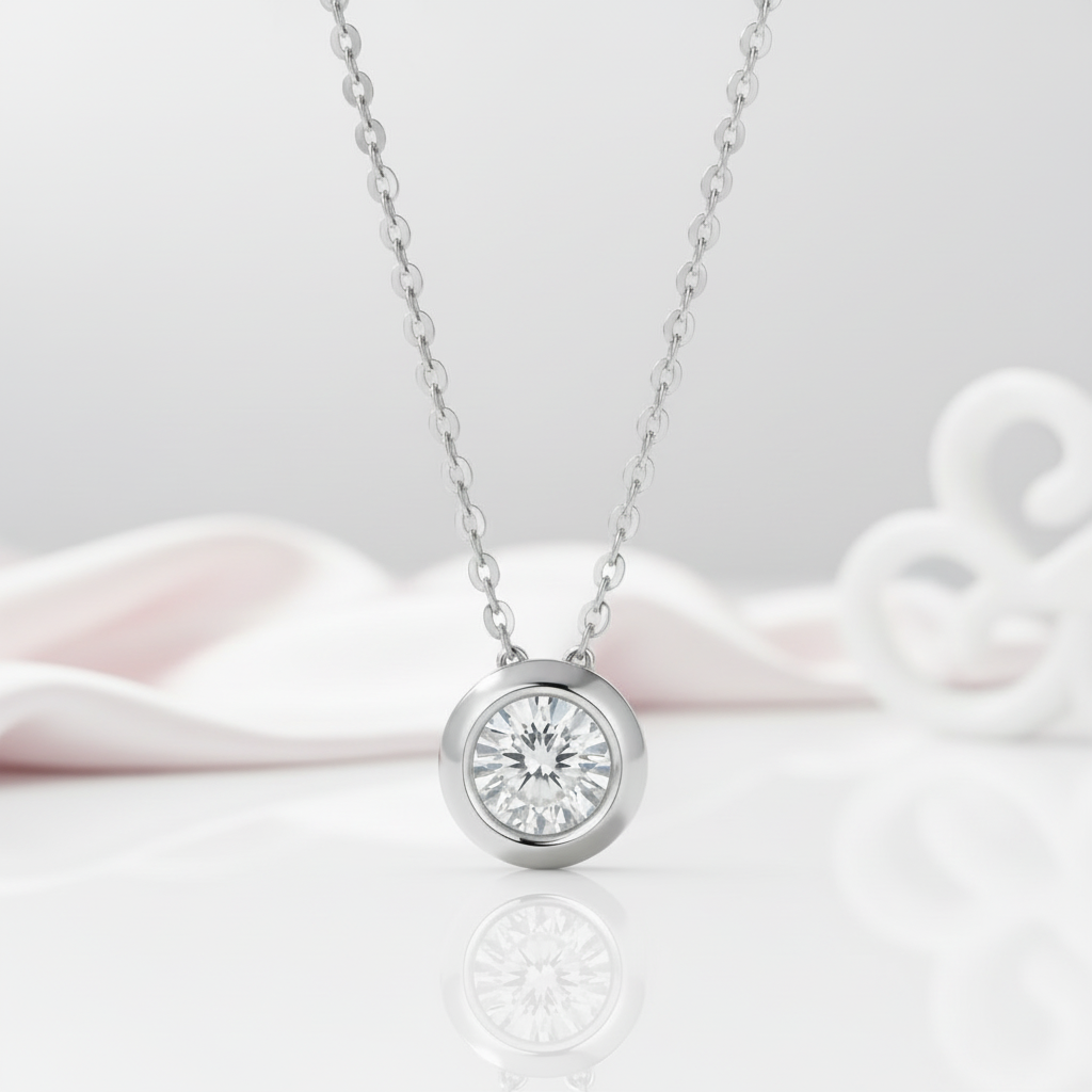 18k Rose Gold Round Diamond Pendant Necklace