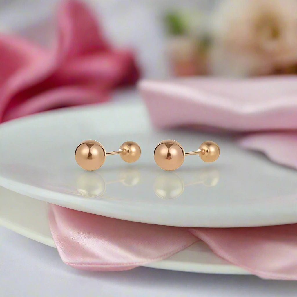 18K Rose Gold Screw Stud Earrings-Black Diamonds New York
