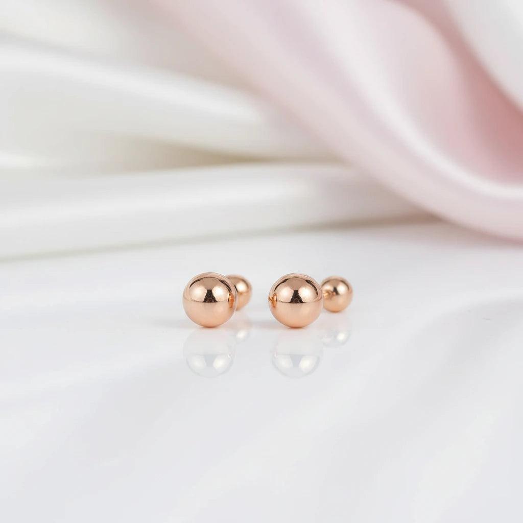 18K Rose Gold Screw Stud Earrings-Black Diamonds New York