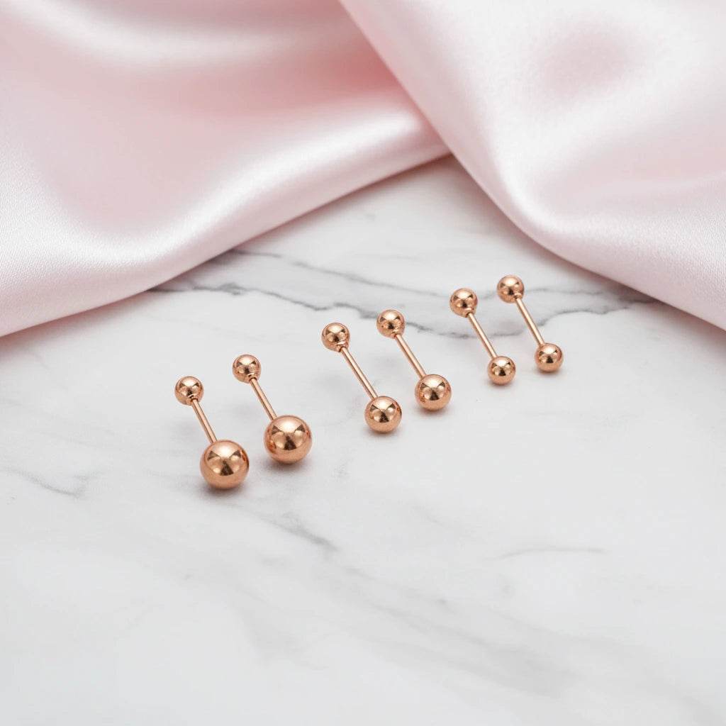 18K Rose Gold Screw Stud Earrings-Black Diamonds New York