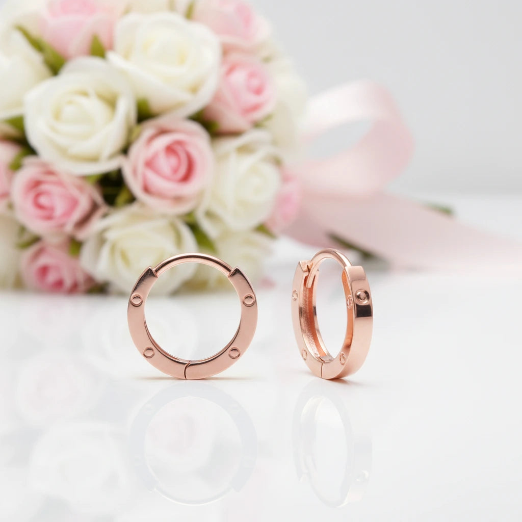 18k Rose Gold Simple Clip Clasp Earrings-Black Diamonds New York