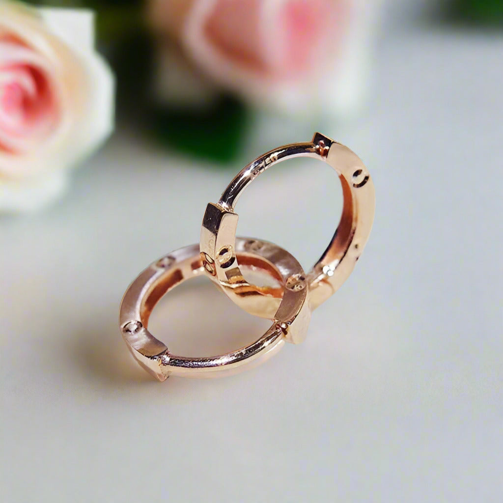 18k Rose Gold Simple Clip Clasp Earrings-Black Diamonds New York