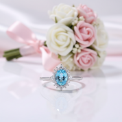 18k Rose Gold Sky Blue Topaz Engagement Ring-Black Diamonds New York