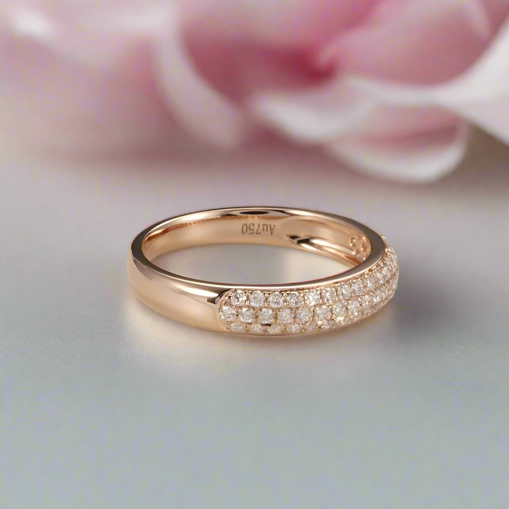 18k Rose Gold Three Row Inlaid Diamond Half Eternity Wedding Band-Black Diamonds New York