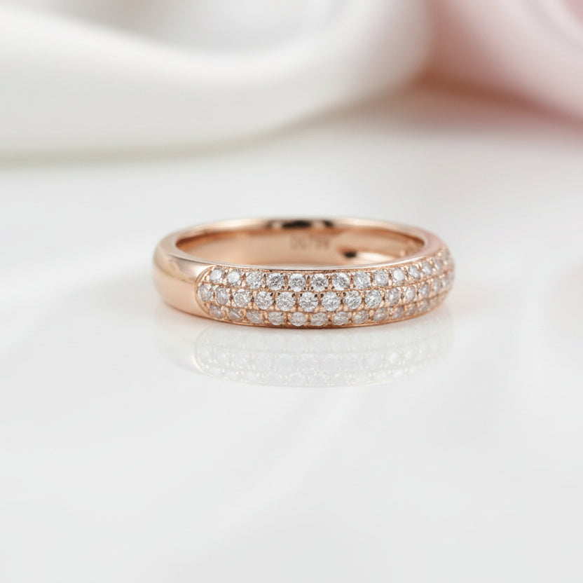 18k Rose Gold Three Row Inlaid Diamond Option Half Eternity Wedding Band-Black Diamonds New York
