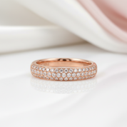 18k Rose Gold Three Row Inlaid Diamond Option Half Eternity Wedding Band-Black Diamonds New York