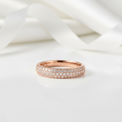 18k Rose Gold Three Row Inlaid Diamond Option Half Eternity Wedding Band-Black Diamonds New York