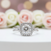 18k Round Cut Halo Diamond Infinity Engagement Ring-Black Diamonds New York