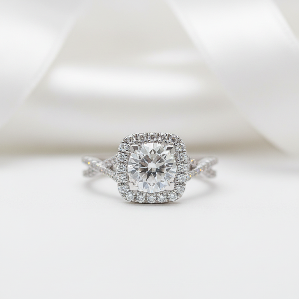 Diamond ring with a white background