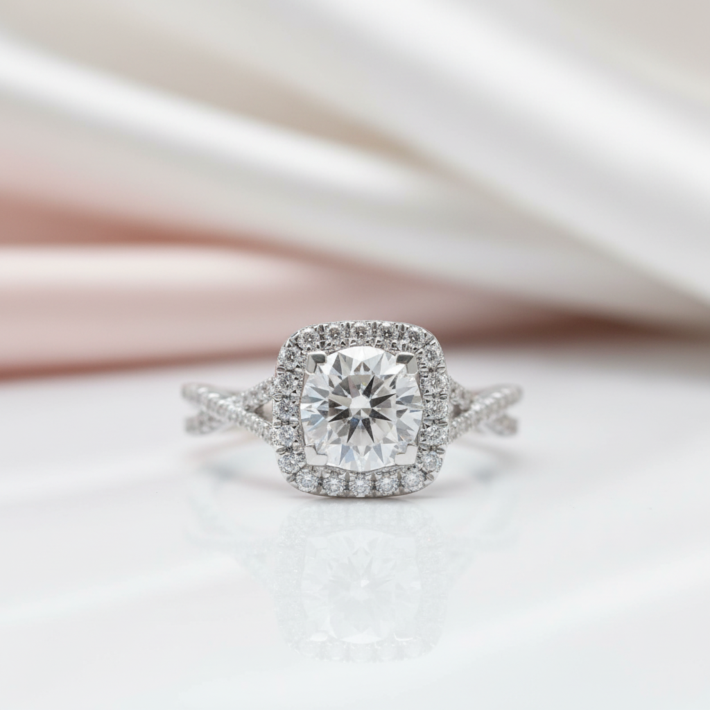18k Round Cut Halo Diamond Option Infinity Engagement Ring-Black Diamonds New York