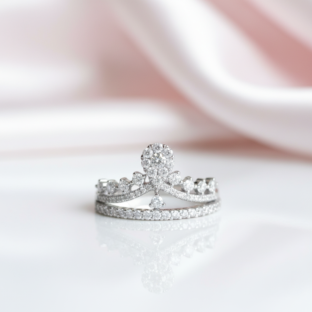 18k Round Cut Diamond Option Crown Design Engagement Ring-Black Diamonds New York