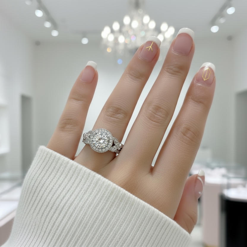 18k Round Cut Diamond Option Elegant Vintage Design Engagement Ring-Black Diamonds New York