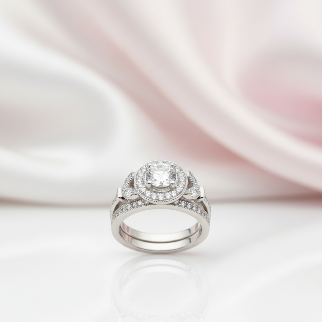 18k Round Cut Diamond Option Elegant Vintage Design Engagement Ring-Black Diamonds New York