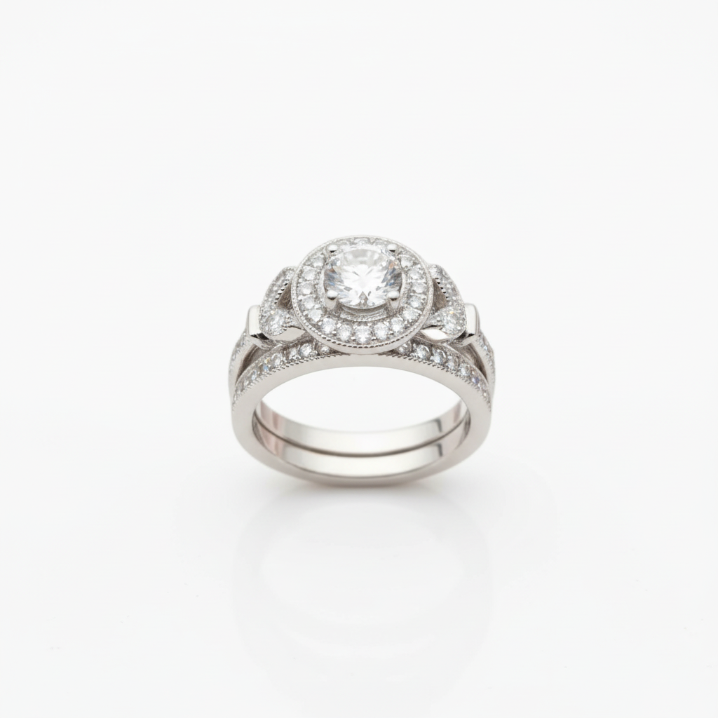 18k Round Cut Diamond Option Elegant Vintage Design Engagement Ring-Black Diamonds New York