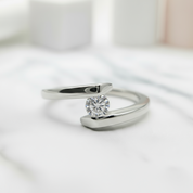 18k Round Cut Diamond Minimalist Design Engagement Ring-Black Diamonds New York