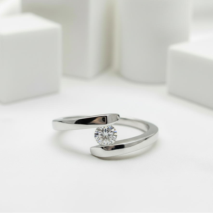 18k Round Cut Diamond Minimalist Design Engagement Ring-Black Diamonds New York