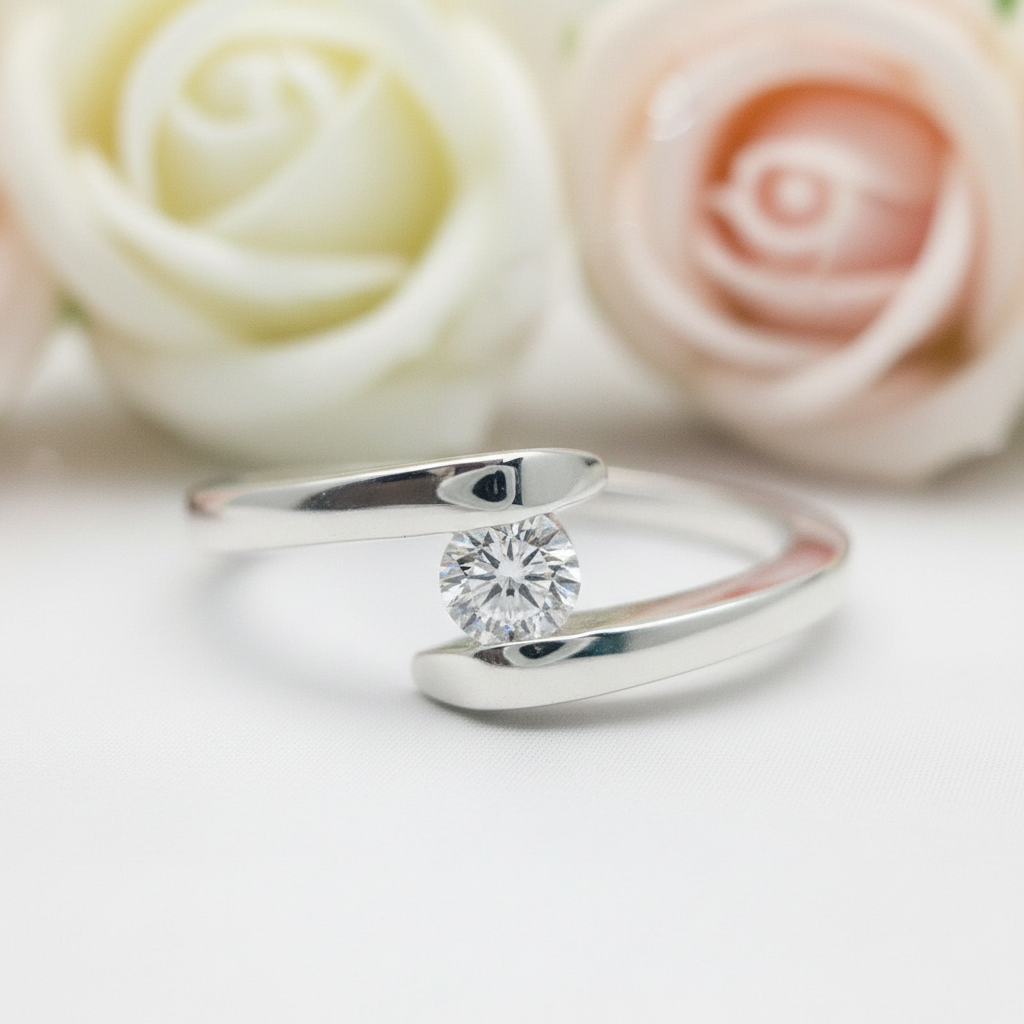 18k Round Cut Diamond Minimalist Design Engagement Ring-Black Diamonds New York