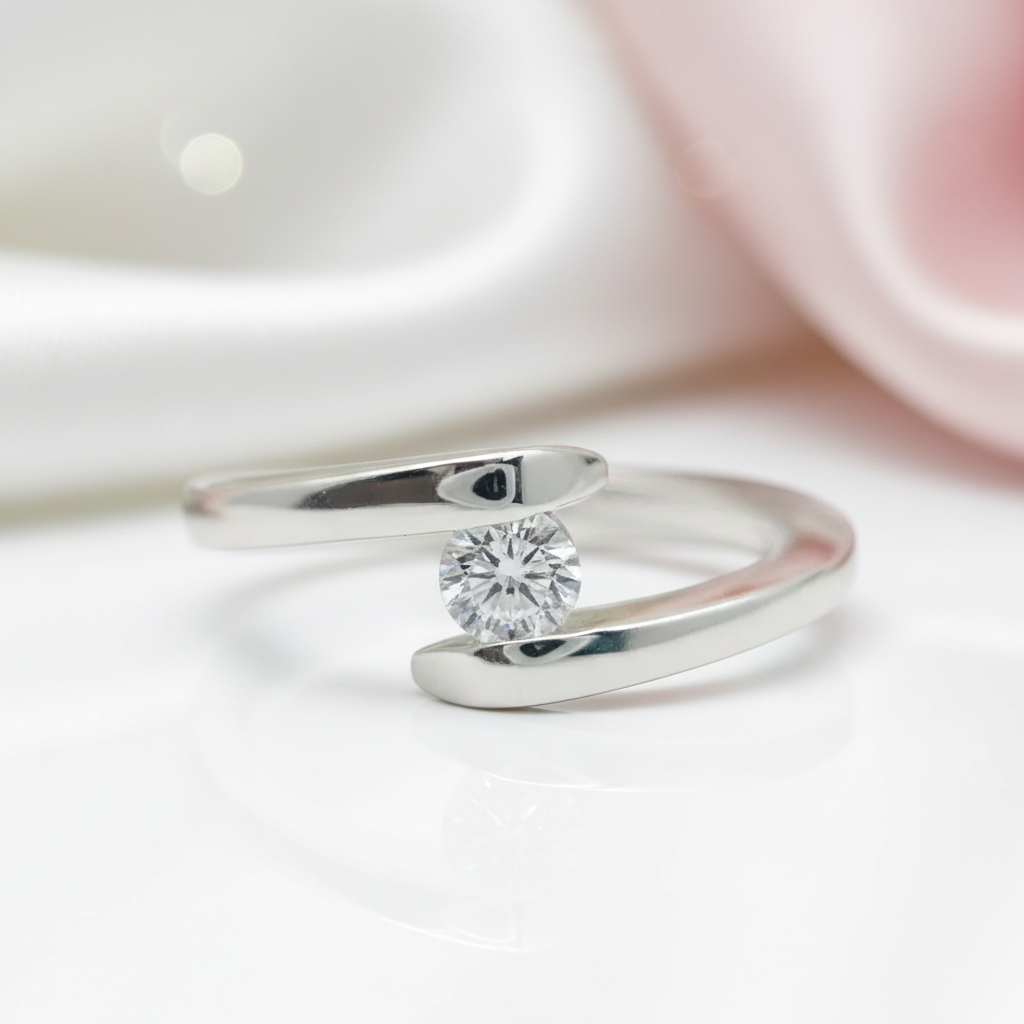 18k Round Cut Diamond Option Minimalist Design Engagement Ring-Black Diamonds New York