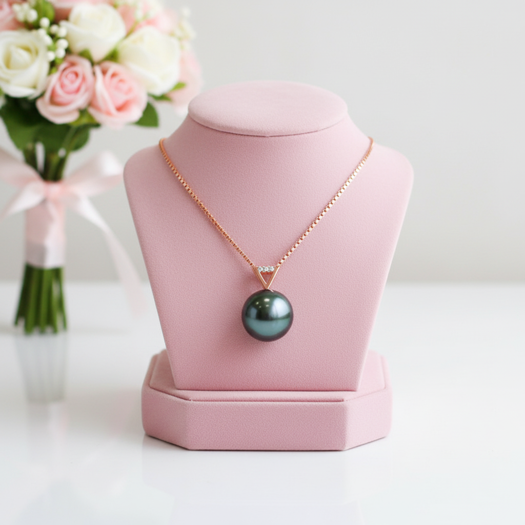 18k Solid Gold Black Pearl Pendant Necklace-Black Diamonds New York