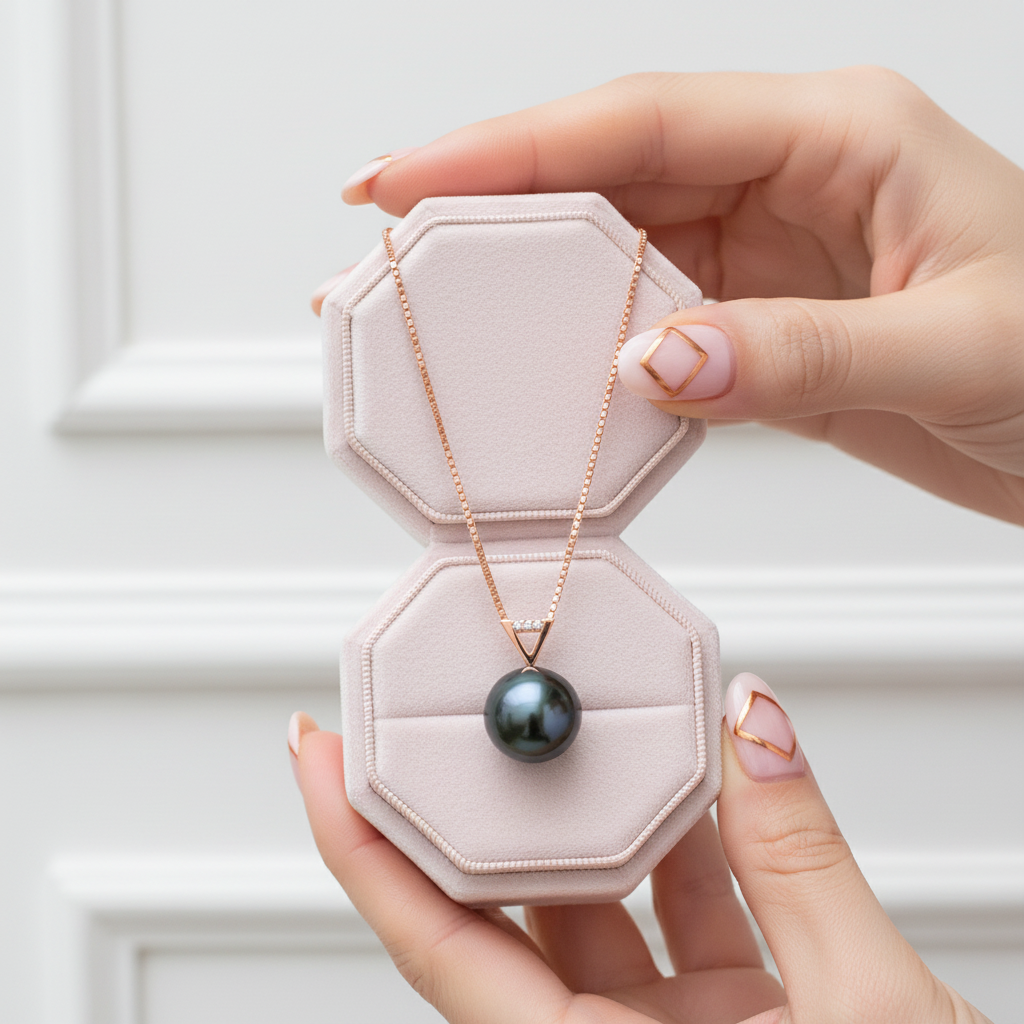 18k Solid Gold Black Pearl Pendant Necklace-Black Diamonds New York