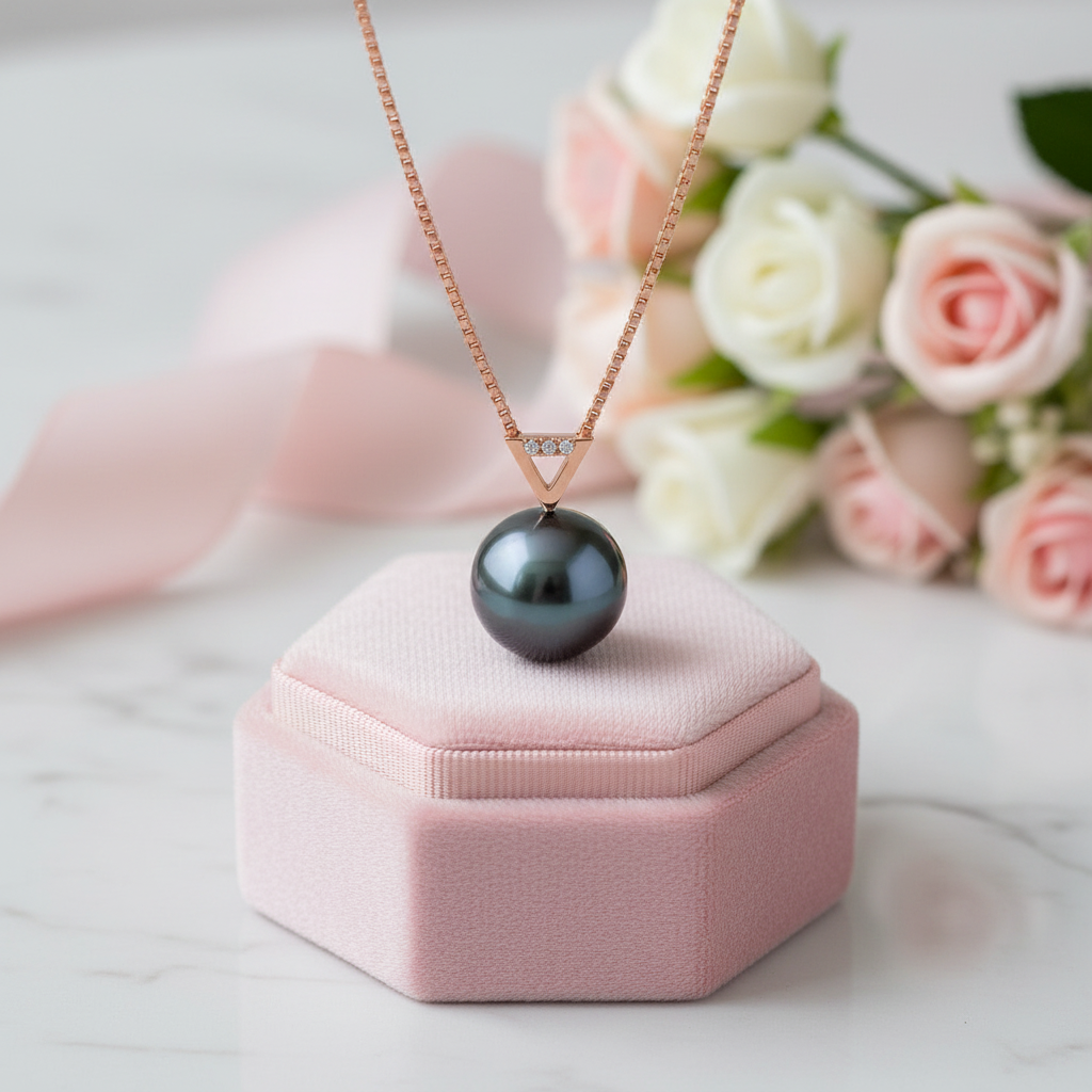 18k Solid Gold Black Pearl Pendant Necklace-Black Diamonds New York