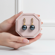 18k Solid Gold Tahitian Black Pearl Drop Earrings-Black Diamonds New York