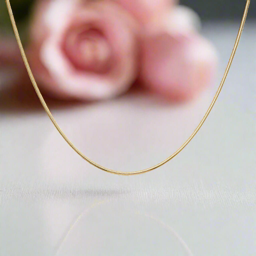 18k Solid Gold Snake Bone Chain Necklace-Black Diamonds New York