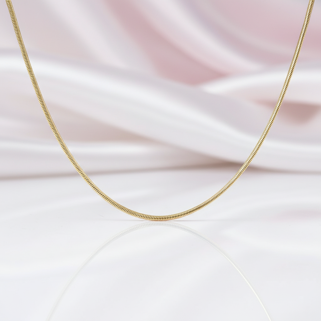 18k Solid Gold Snake Bone Chain Necklace-Black Diamonds New York