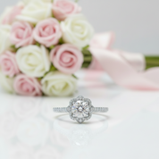 18k Vintage Art Deco Round Cut Diamond Option Halo Engagement Ring-Black Diamonds New York