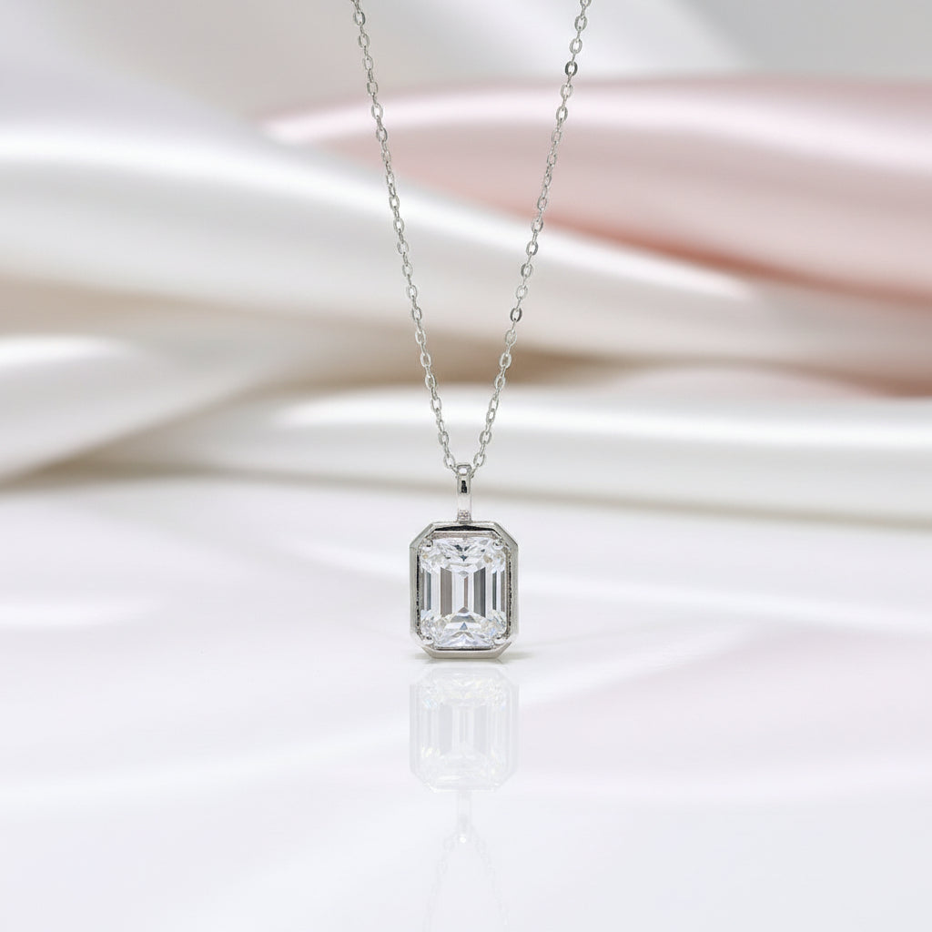 18K White Gold 1.0 Ct Emerald Cut Diamond Option Necklace-Black Diamonds New York