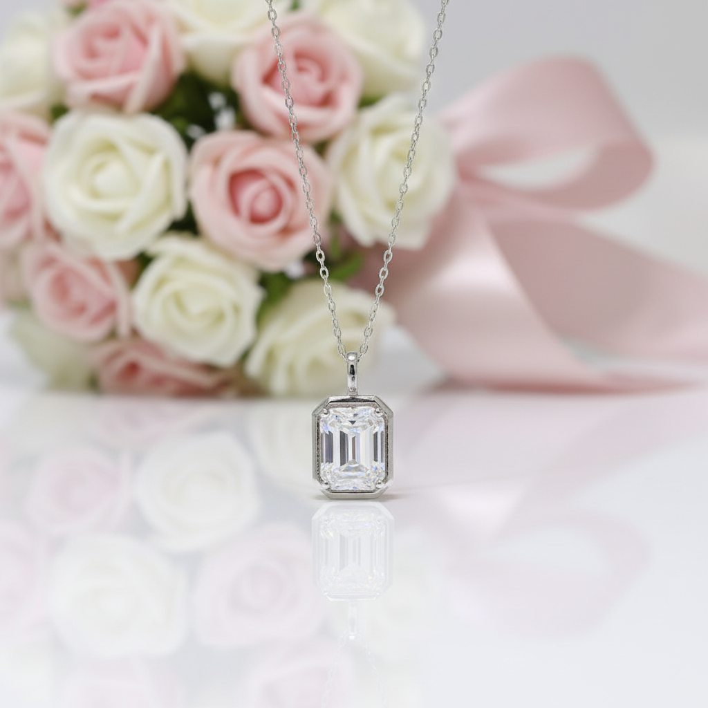 18K White Gold 1.0 Ct Emerald Cut Diamond Option Necklace-Black Diamonds New York