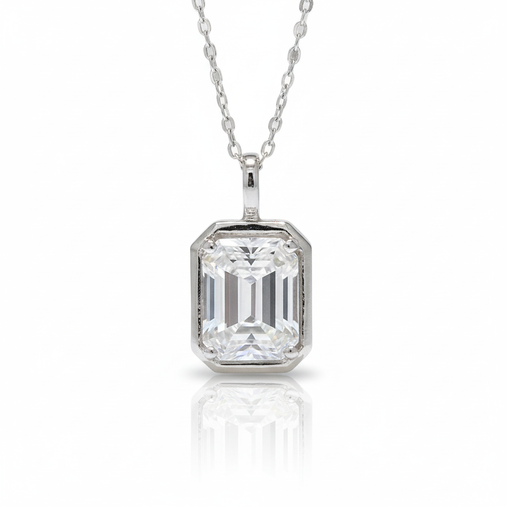 18K White Gold 1.0 Ct Emerald Cut Diamond Option Necklace-Black Diamonds New York