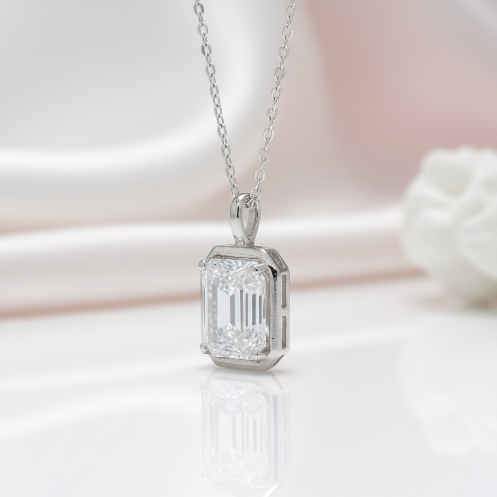 18K White Gold 1.0 Ct Emerald Cut Diamond Option Necklace-Black Diamonds New York