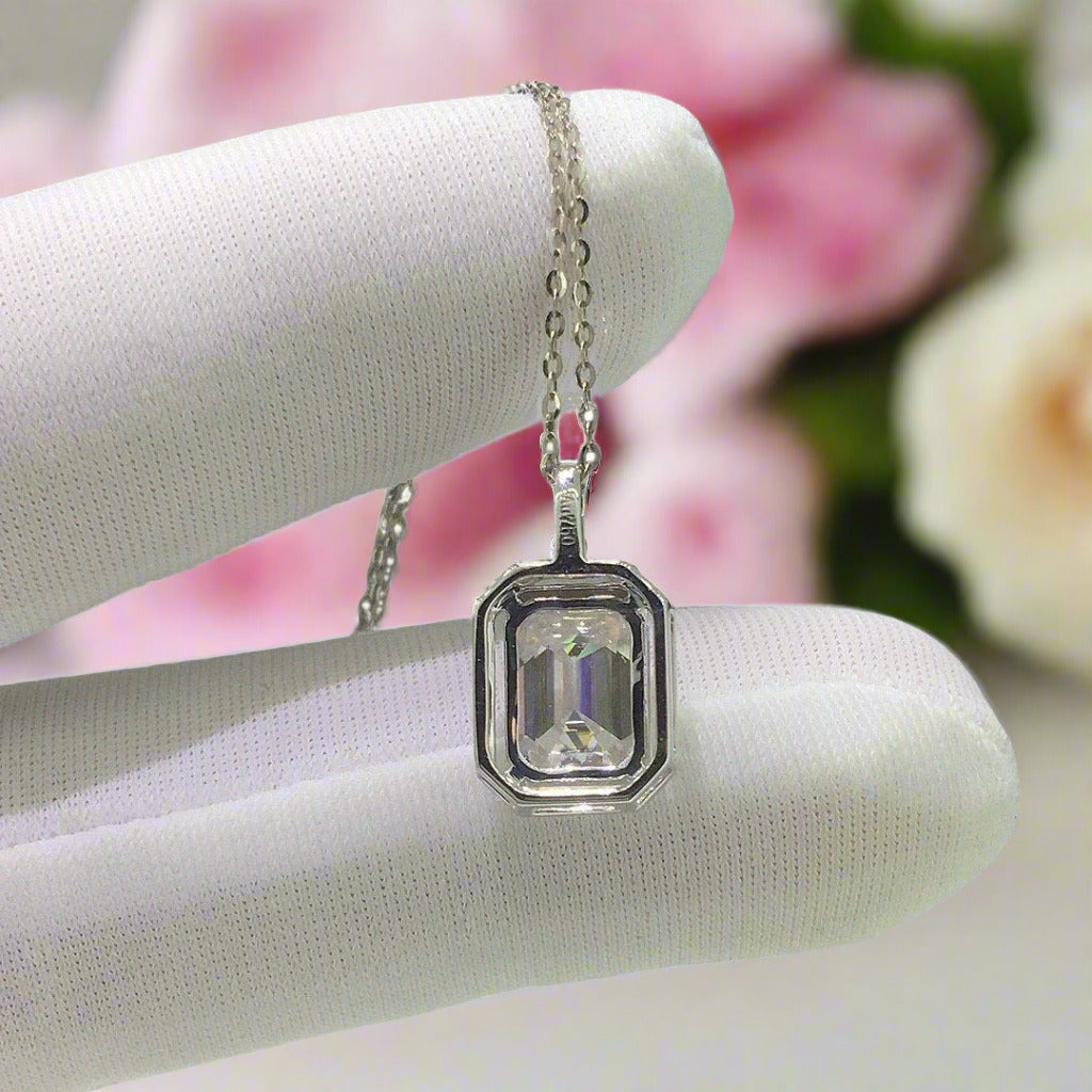 18K White Gold 1.0 Ct Emerald Cut Diamond Necklace-Black Diamonds New York
