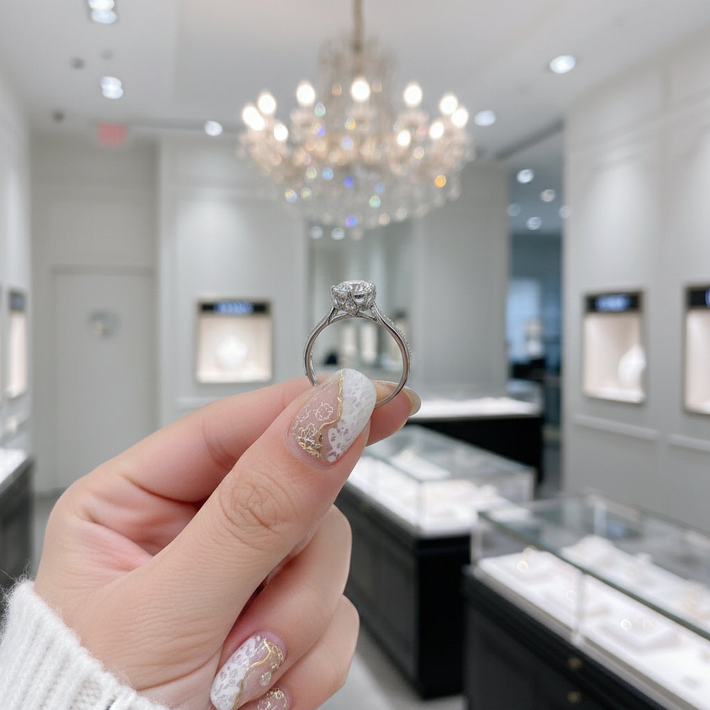 18K White Gold 1.0 Ct Round Diamond Engagement Ring-Black Diamonds New York