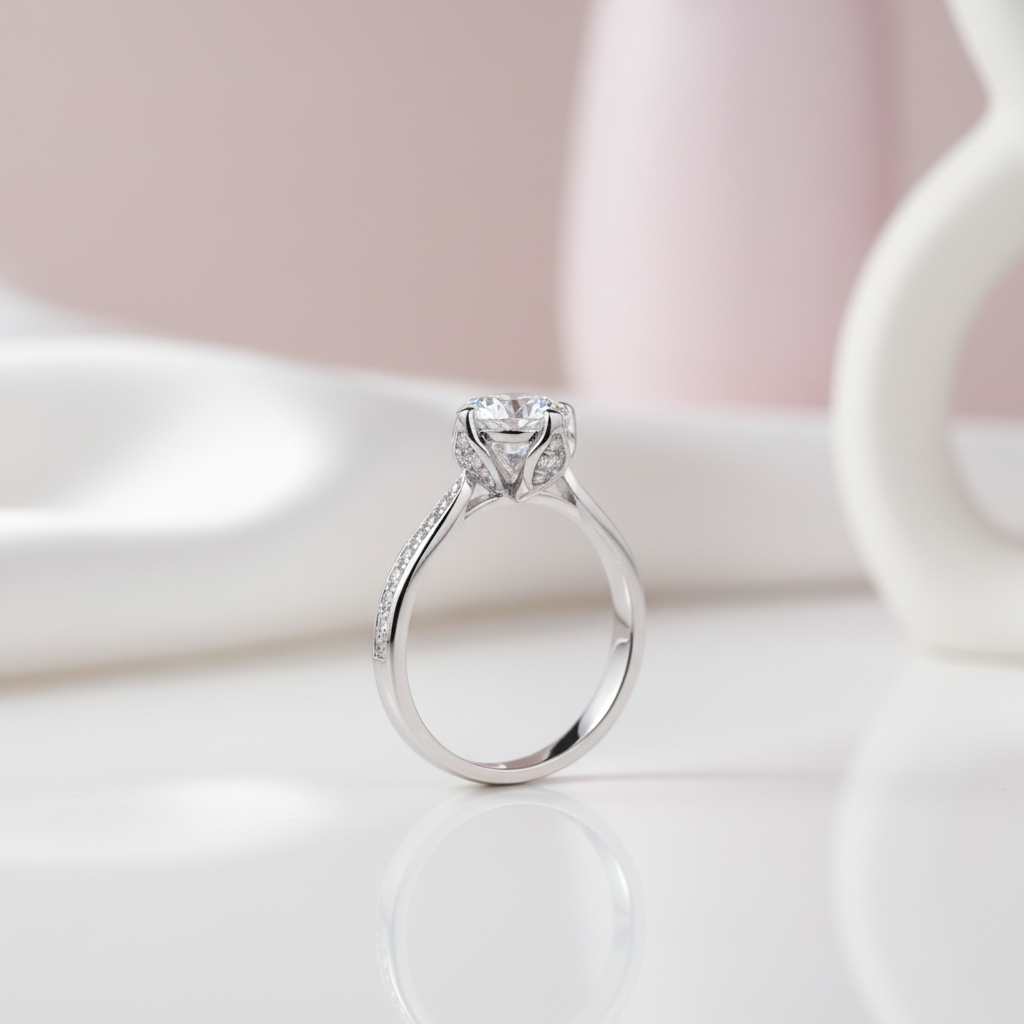 18K White Gold 1.0 Ct Round Diamond Option Engagement Ring-Black Diamonds New York