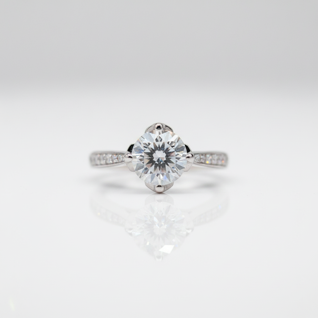 18K White Gold 1.0 Ct Round Diamond Option Engagement Ring-Black Diamonds New York