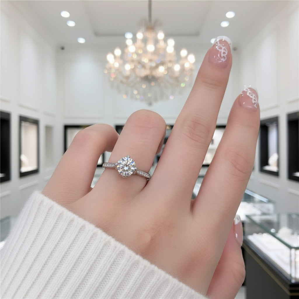 18K White Gold 1.0 Ct Round Diamond Engagement Ring-Black Diamonds New York