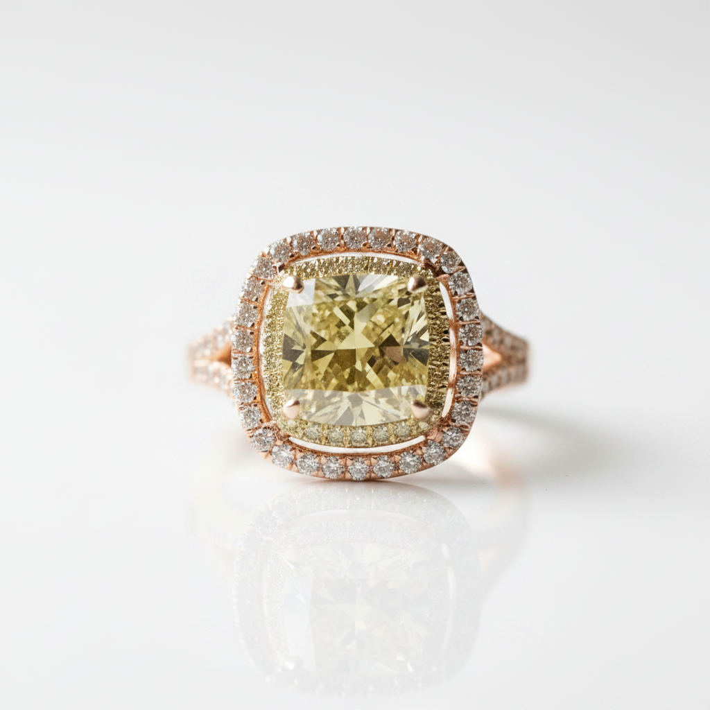 18k White Gold 1.0 Ct Yellow Cushion Cut Diamond Option Engagement Ring