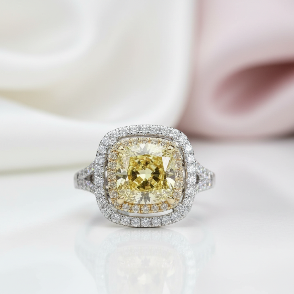 18k White Gold 1.0 Ct Yellow Cushion Cut Diamond Option Engagement Ring-Black Diamonds New York