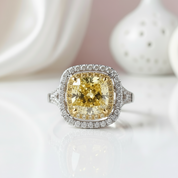 18k White Gold 1.0 Ct Yellow Cushion Cut Diamond Engagement Ring-Black Diamonds New York