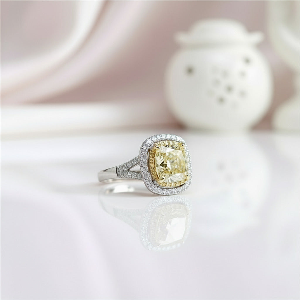 18k White Gold 1.0 Ct Yellow Cushion Cut Diamond Engagement Ring-Black Diamonds New York