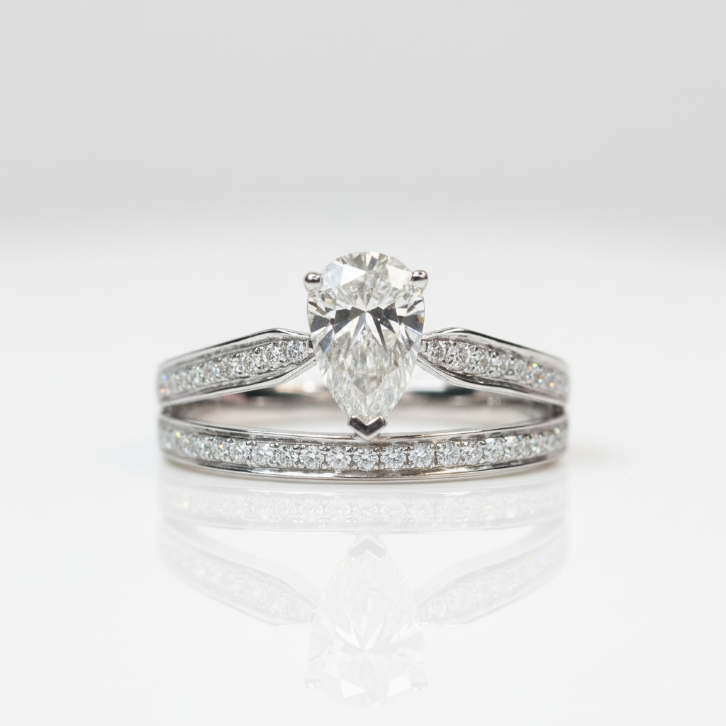 18k White Gold 1.0ct Pear Cut Diamond Option Water Drop Engagement Ring-Black Diamonds New York