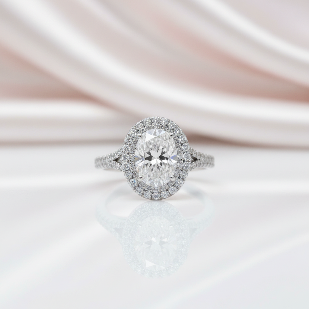18k White Gold 1.5 Ct Oval Cut Diamond Option Halo Engagement Ring-Black Diamonds New York