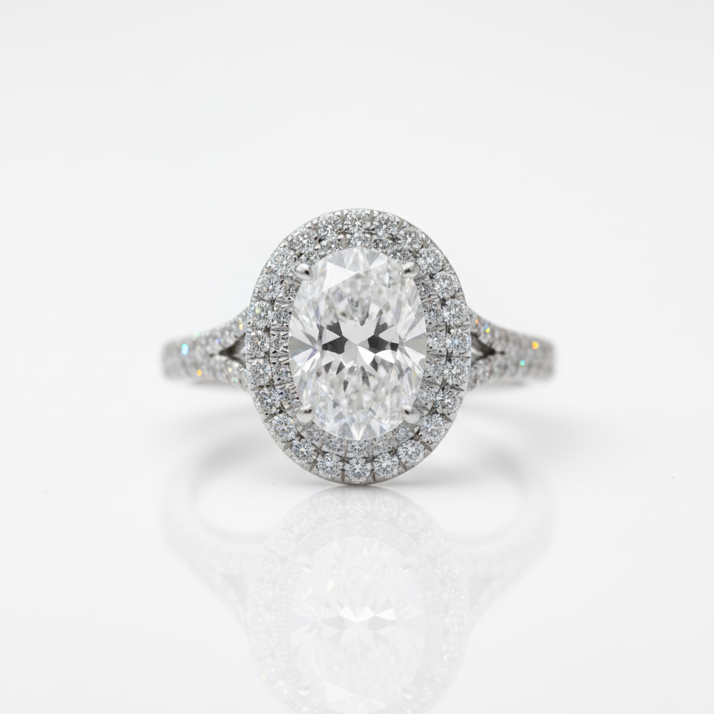 18k White Gold 1.5 Ct Oval Cut Diamond Option Halo Engagement Ring-Black Diamonds New York