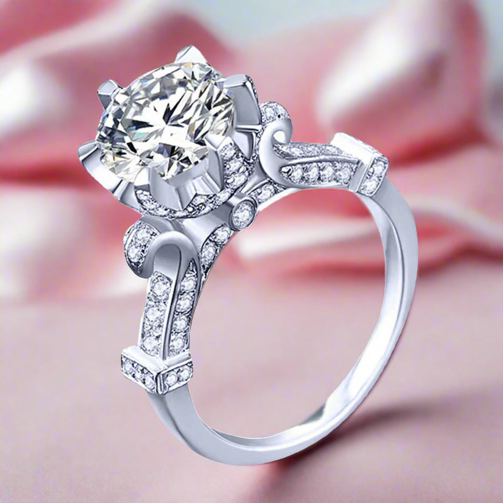 18k White Gold 1.5 Ct Round Diamond Engagement Ring-Black Diamonds New York