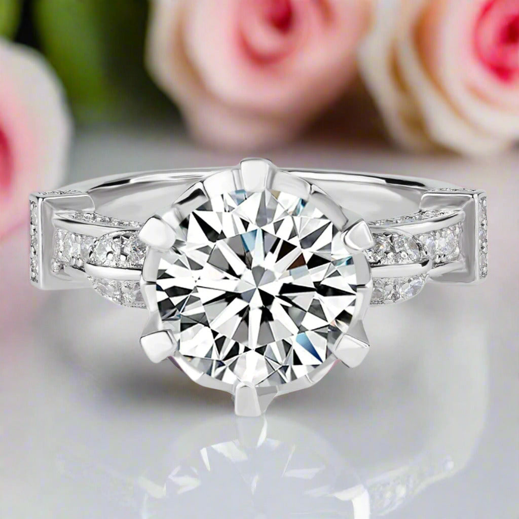 18k White Gold 1.5 Ct Round Diamond Engagement Ring-Black Diamonds New York