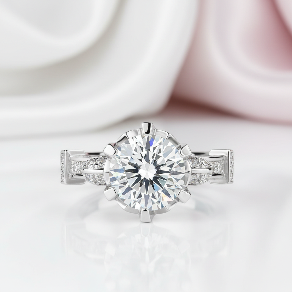 18k White Gold 1.5 Ct Round Diamond Option Engagement Ring-Black Diamonds New York