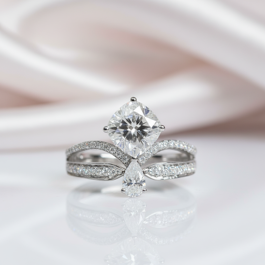 18K White Gold 1.5ct Cushion Cut Diamond Option Crown Engagement Ring-Black Diamonds New York